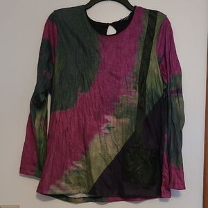 Picadilly Tie Dyed Crinkle Look Long Sleeve Sweater SZ M